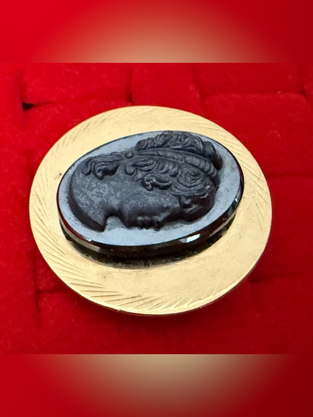 Gold-Tone Cameo Button Pin with Black Relief
